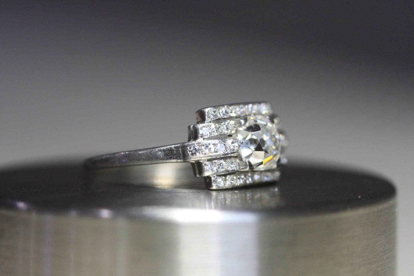 Geometric Cushion Cut Diamond Ring - Art Deco Era