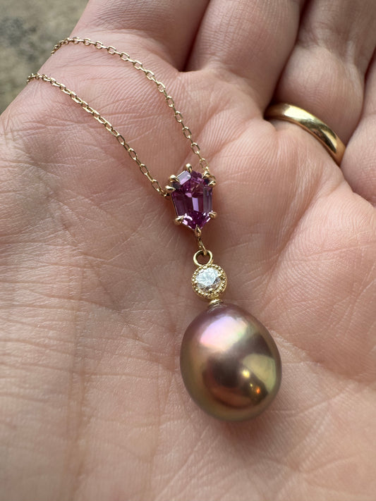 Tahitian Pearl and Pink Sapphire Necklace - Deco Collection