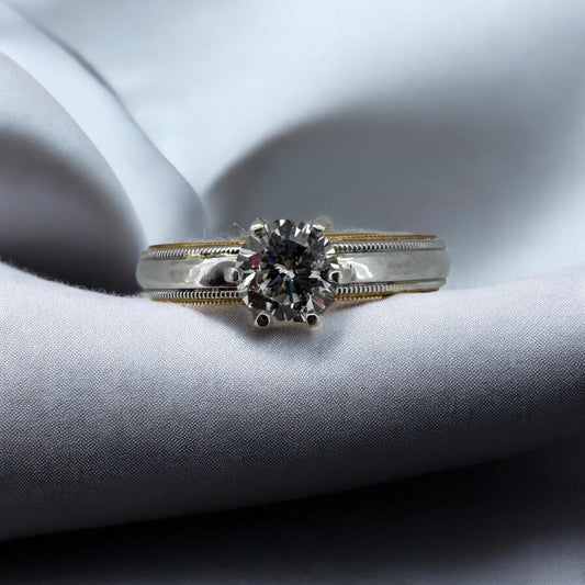 0.55ct Round Solitaire Engagement Ring - 18K Yellow Gold and Platinum Band