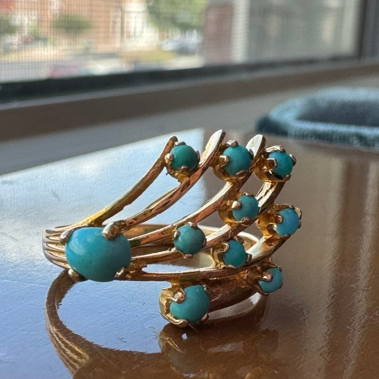 Retro Fashion Ring with Turquoise and 18K Gold