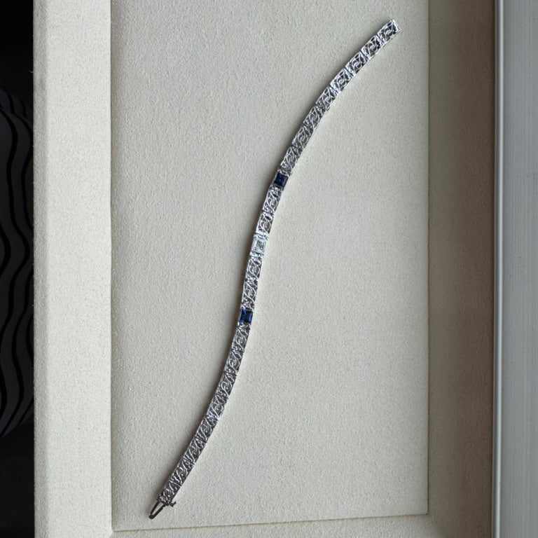 Art Deco White Gold Diamond and Sapphire bracelet