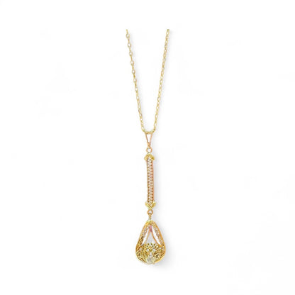 Mine-Cut Diamond Filigree Pendant - 10K Yellow Gold