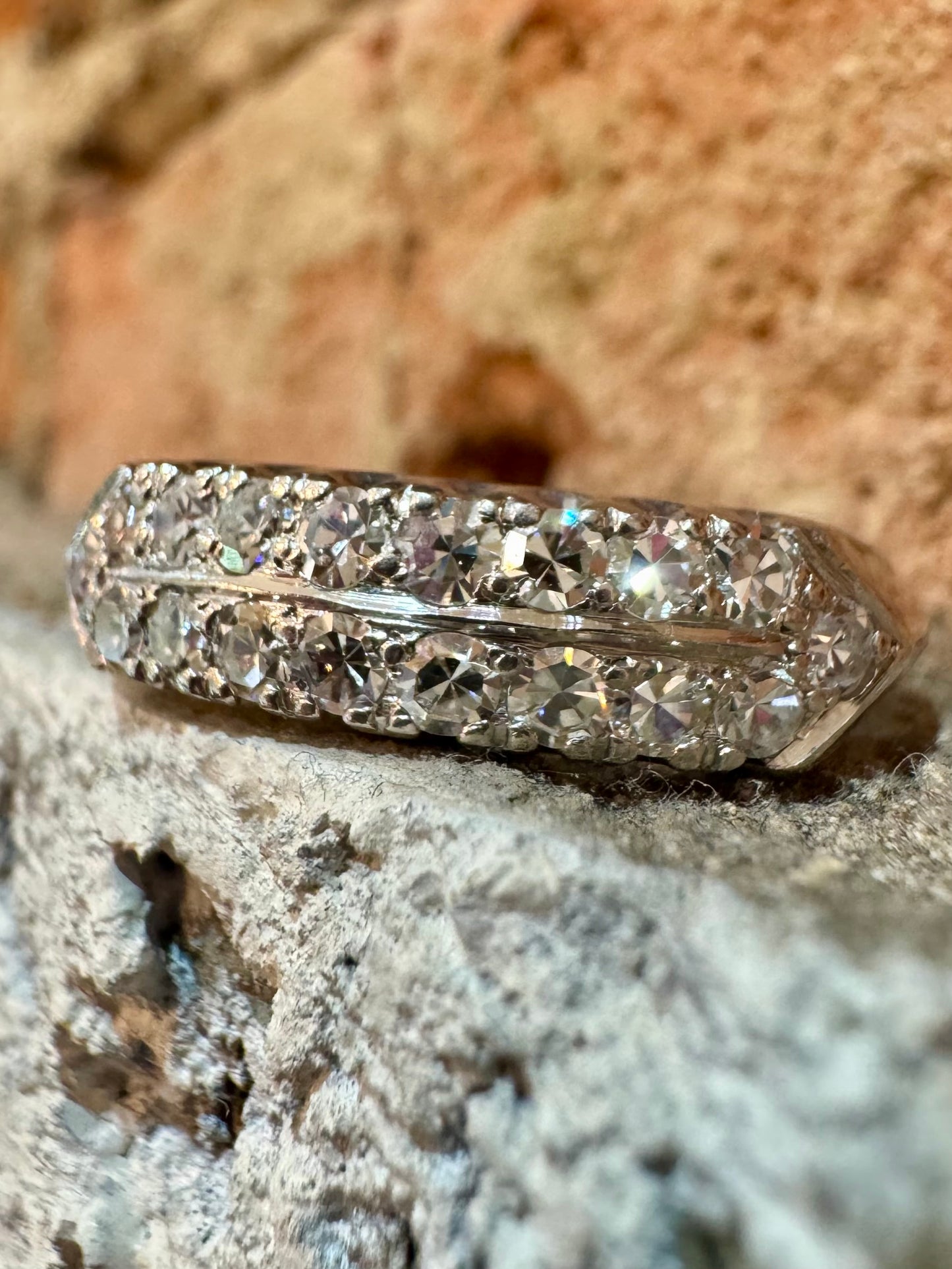 Platinum Single Cut Diamond Band - Art Deco
