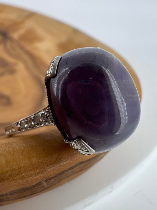 Platinum Star Sapphire Ring - Art Deco Era