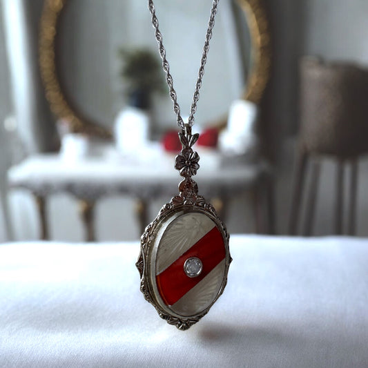 Antique Necklace with Camphor Glass and Mine Cut Diamond