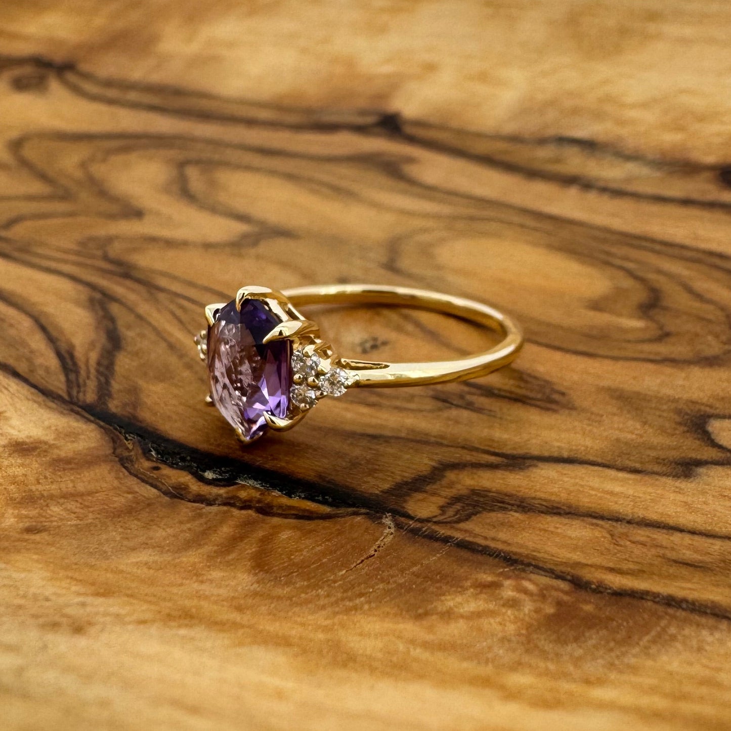 Elongated Hexagon Amethyst Ring - 14K Yellow Gold