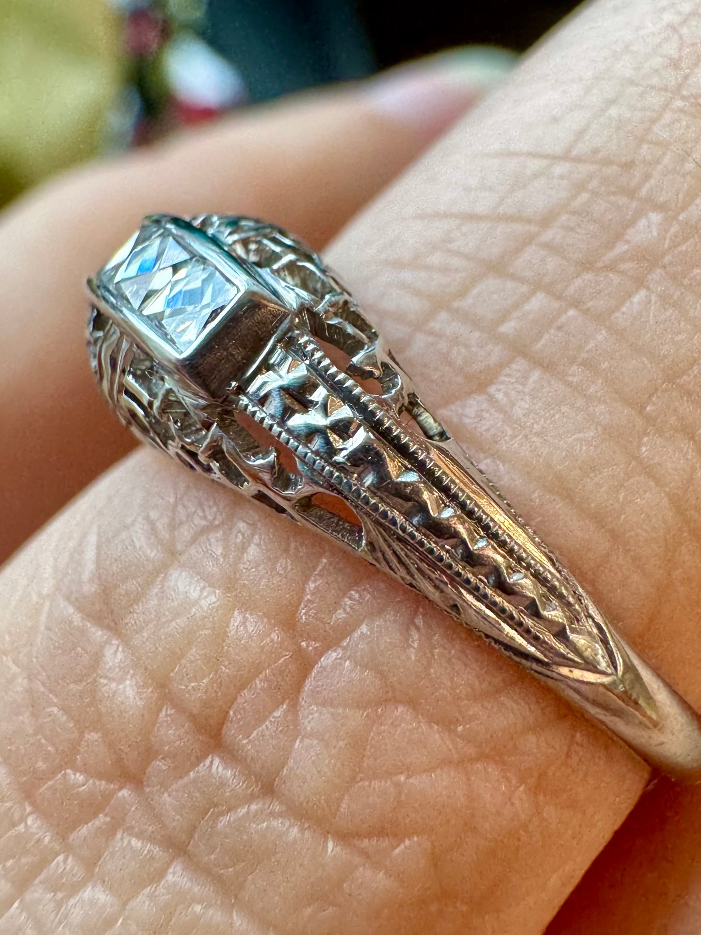 Platinum French-Cut Diamond Ring - Art Deco