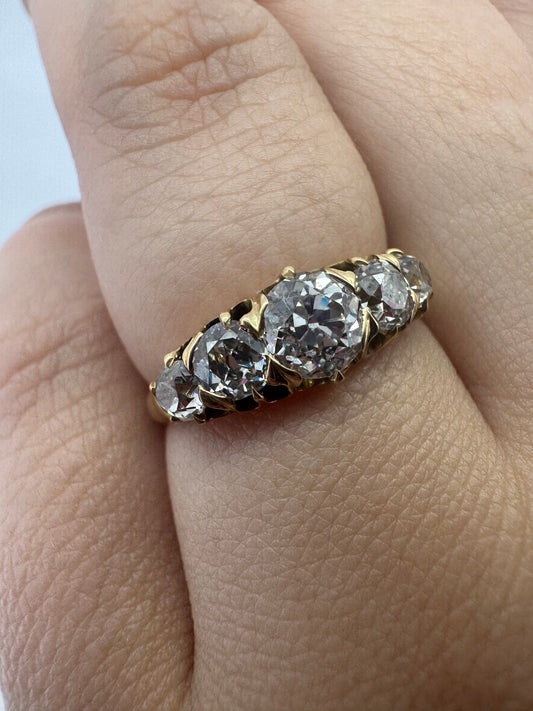 Five Stone Old Mine Cut Diamond Ring - Victorian Era