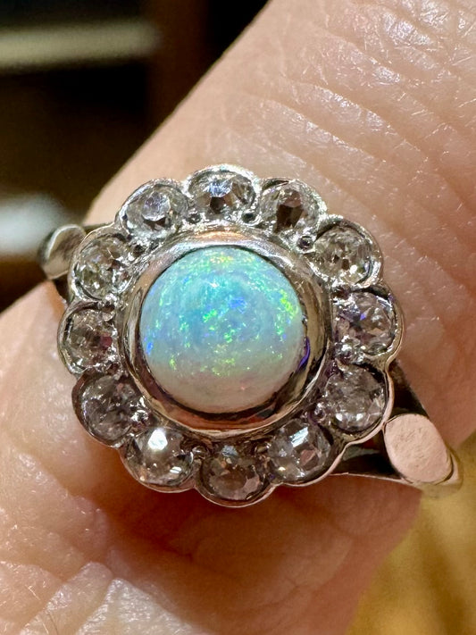 Diamond Halo Opal Ring - Platinum