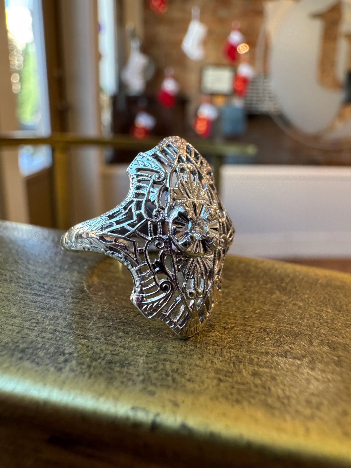 14K Diamond Filigree Ring - Art Deco