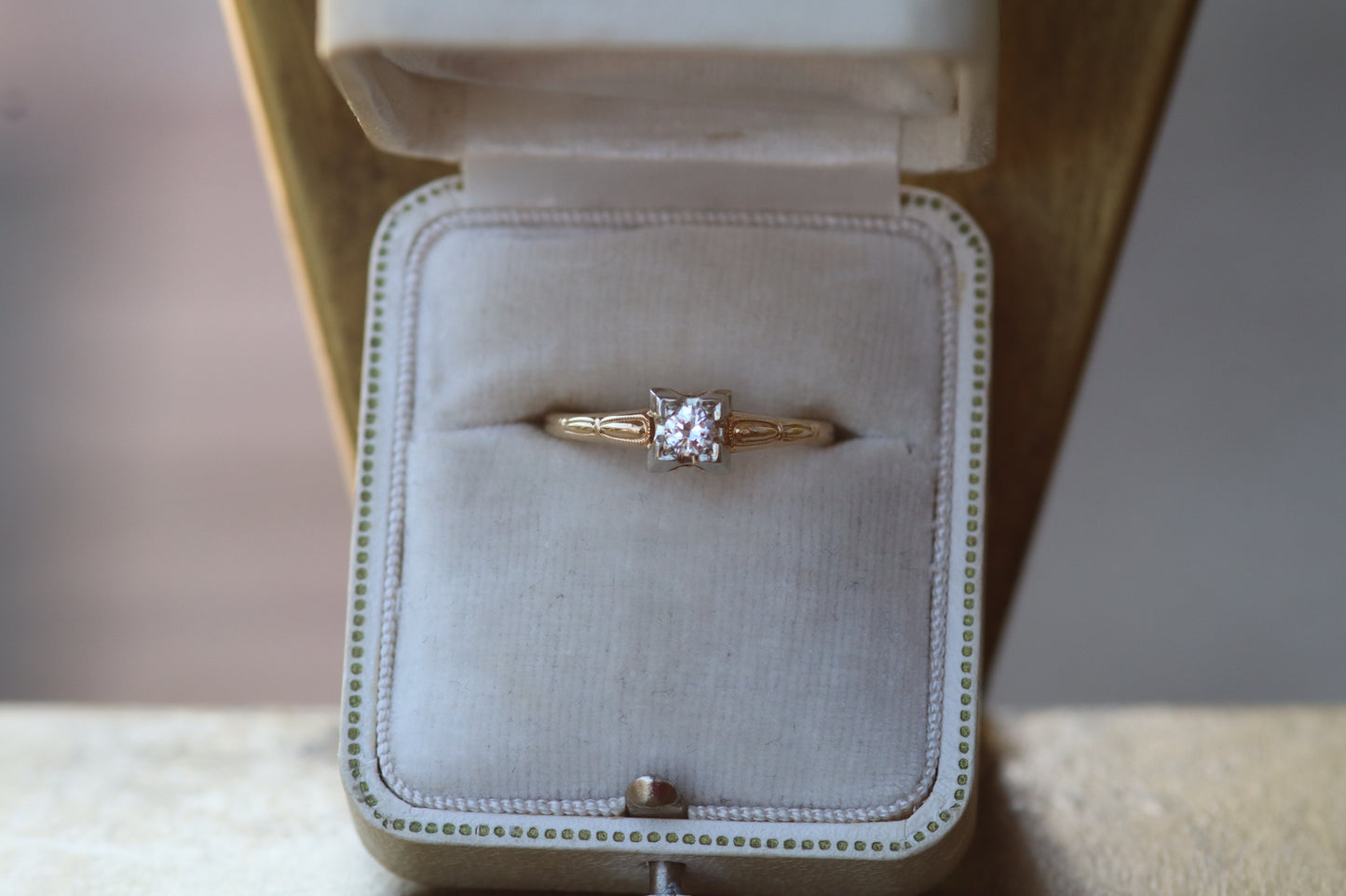 European Cut Diamond Solitaire Ring - 14K Two Tone