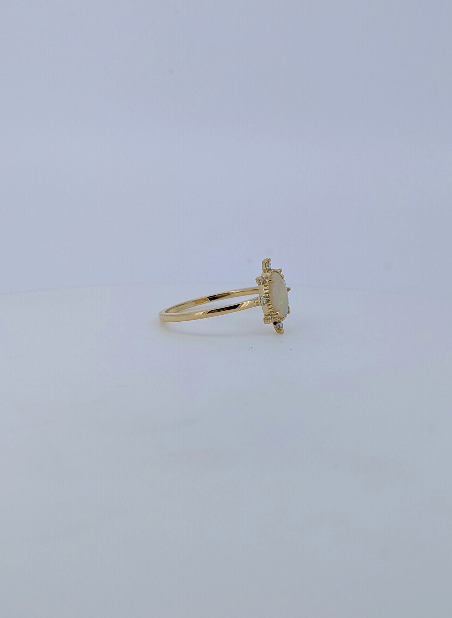 Dainty Opal Halo Ring - 14K Yellow Gold