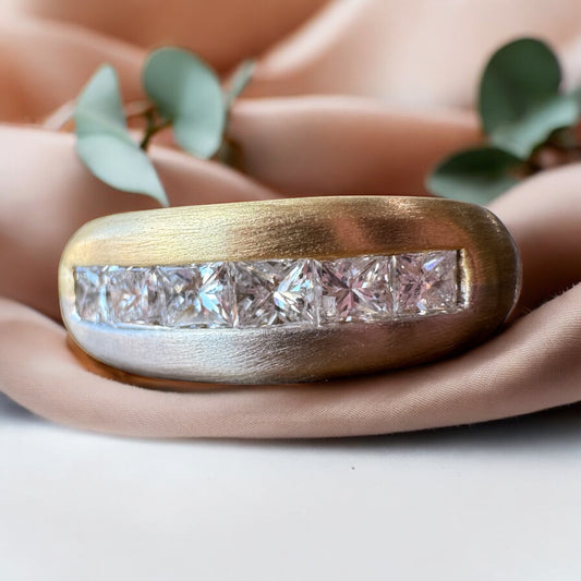 Estate 18K Satin Gold Ring with Cushion Cut Diamonds