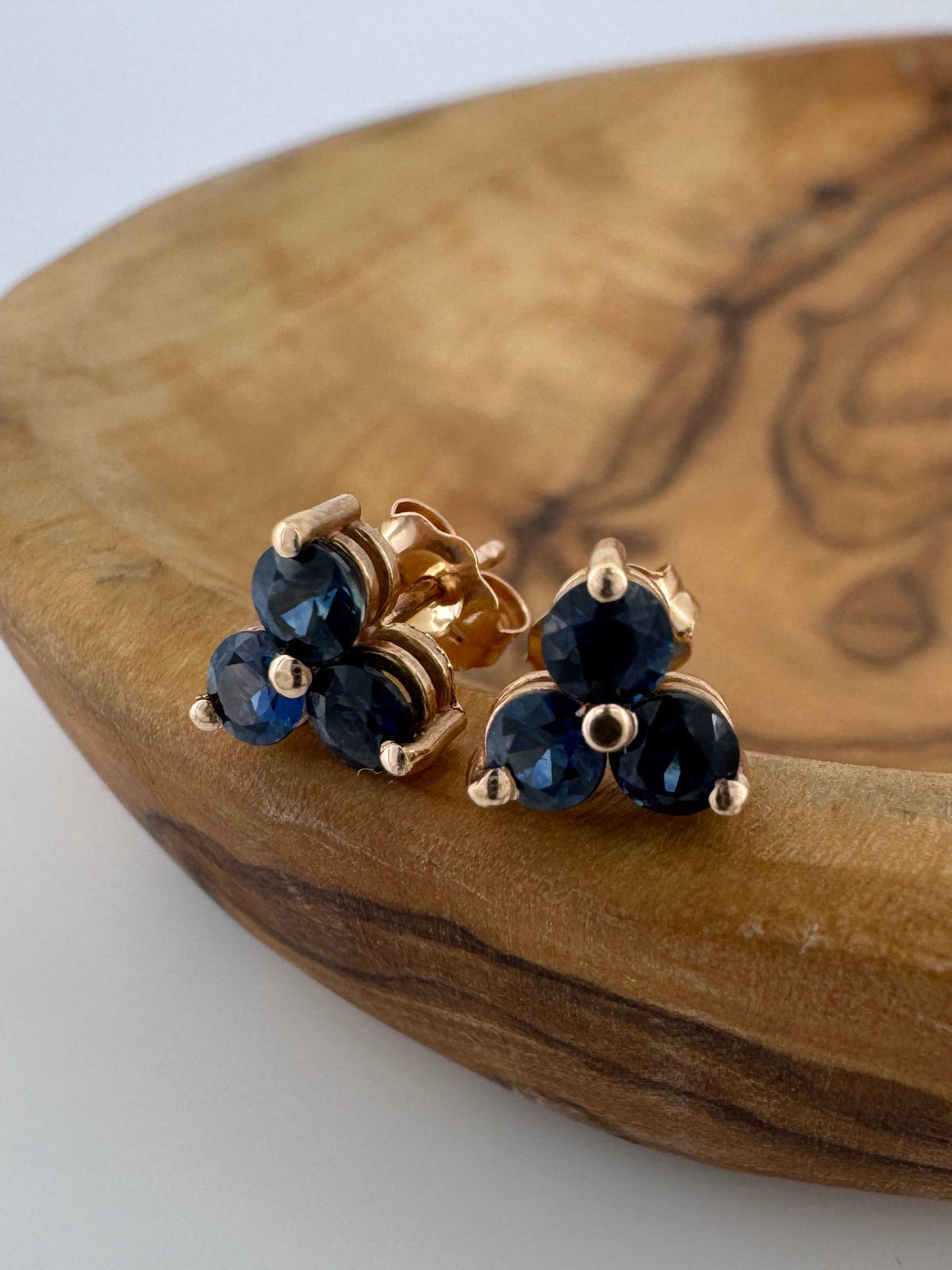 Sapphire Trinity Stud Earrings - 14K Rose Gold