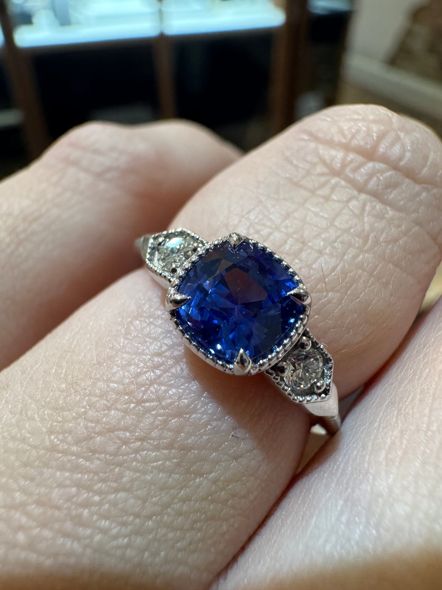 14K White Gold Sapphire Ring - Deco Collection