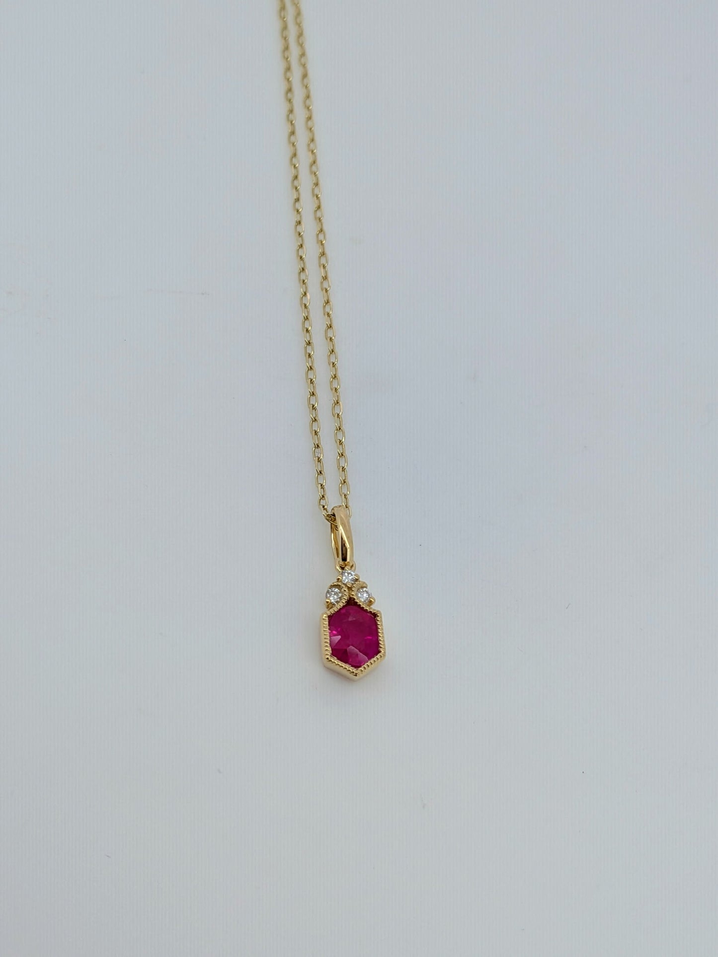 Ruby Hexagon Necklace - 14K Yellow Gold