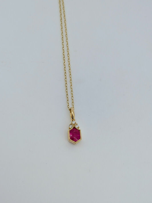 Ruby Hexagon Necklace - 14K Yellow Gold