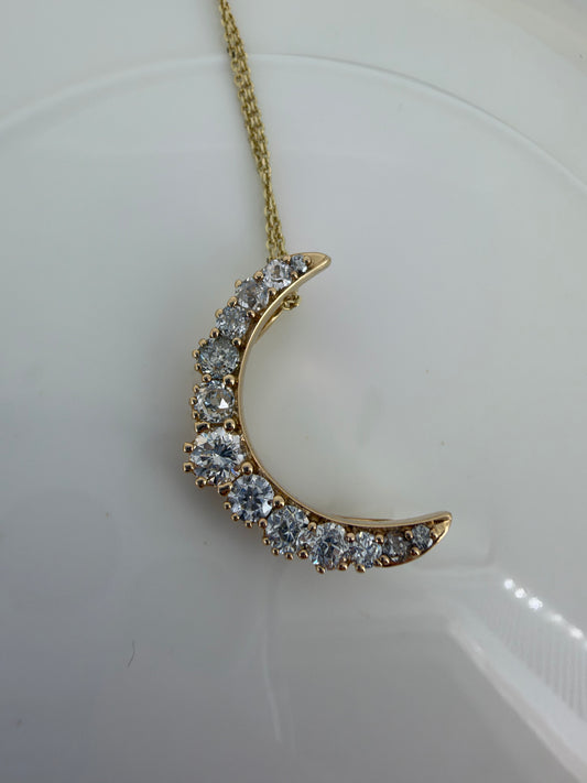 Crescent Moon Diamond Necklace - 14K Yellow Gold