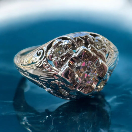 18K Five Diamond Ring - Art Deco