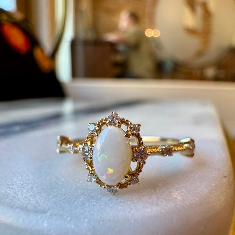 Opal and Diamond Contemporary Ring - 14K Yellow Gold