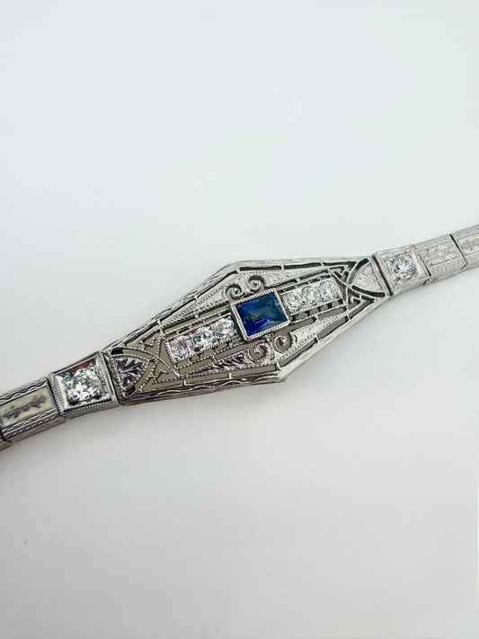 Diamond and Sapphire Filigree Bracelet - Art Deco Era