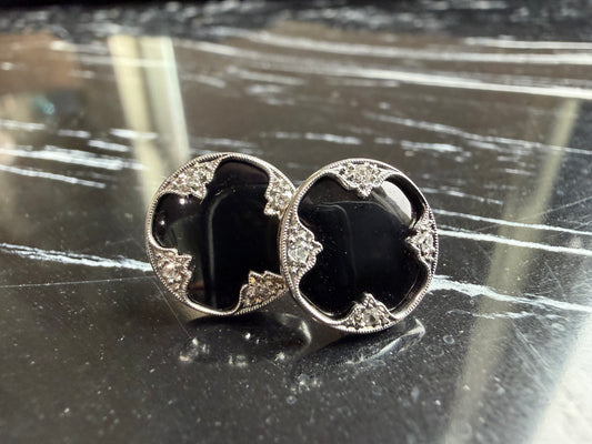 Black Enamel and Diamond Studs - Art Deco Period