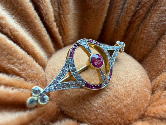 Pink Sapphire and Diamond Brooch - Art Deco Era