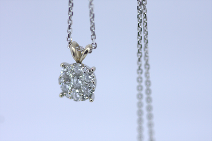 1ctw Diamonds Cluster Pendant - 14K White Gold
