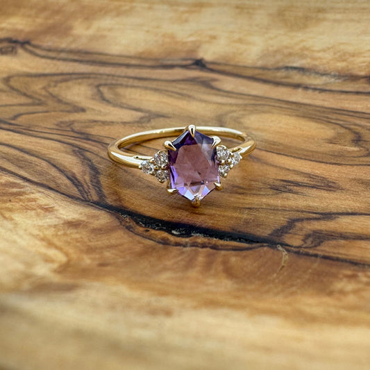 Elongated Hexagon Amethyst Ring - 14K Yellow Gold