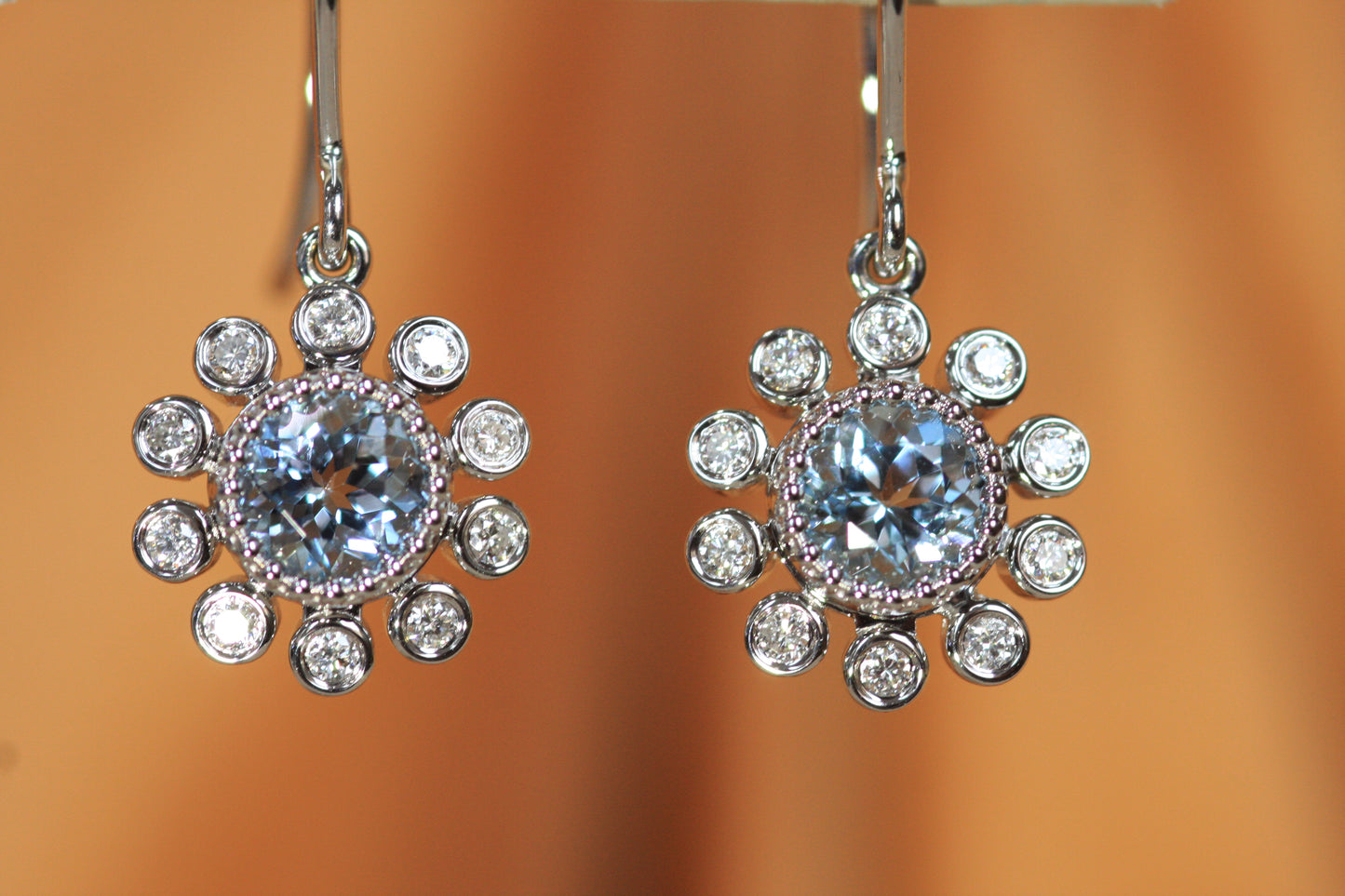 Aquamarine Flower Earrings - 14K White Gold
