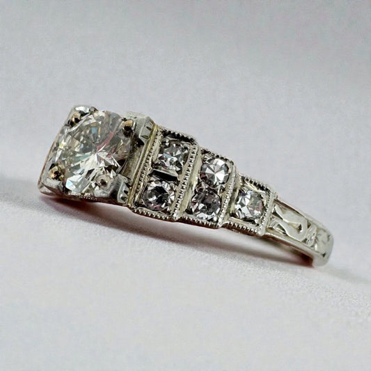 18K White Gold Geometric Diamond Ring - Art Deco
