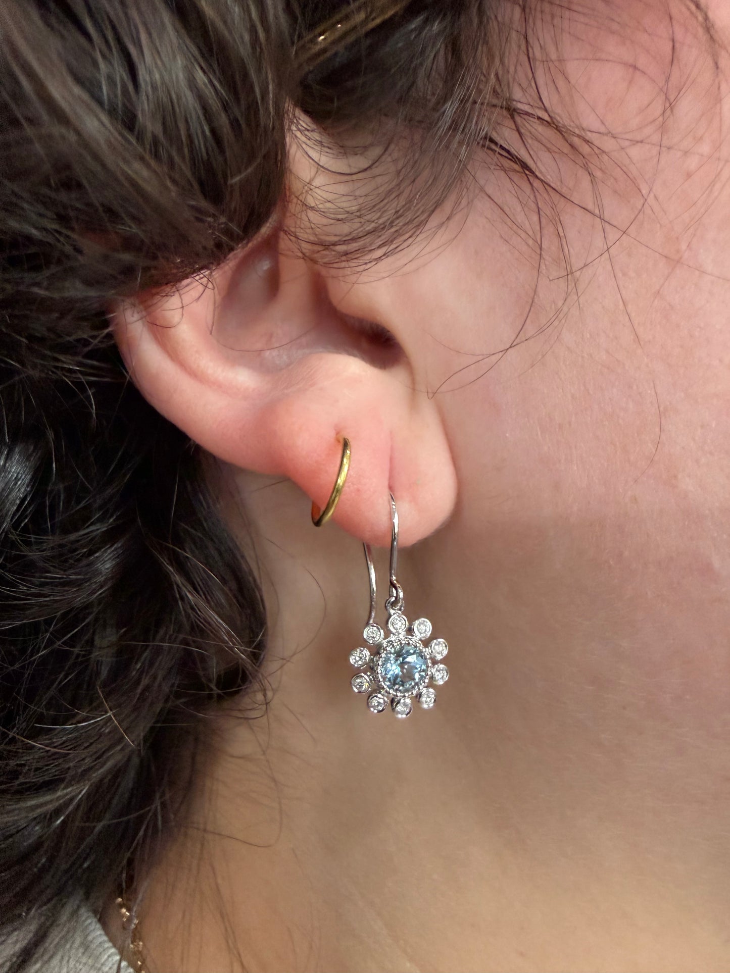 Aquamarine Flower Earrings - 14K White Gold