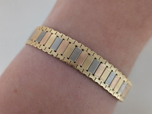 Tri-Color Link Bracelet - 18K Gold