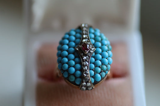 Turquoise Brooch Ring - Victorian Era