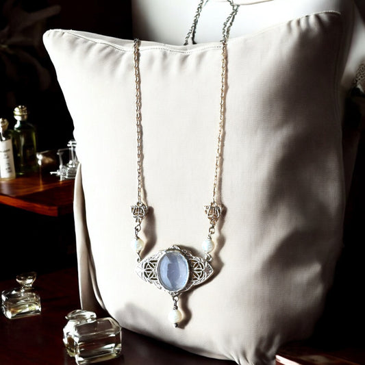 Moonstone Antique Necklace with Pearl Accents