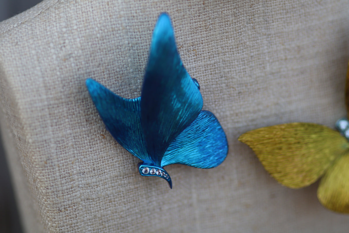 White Sapphire Butterfly Brooch - Blue Titanium