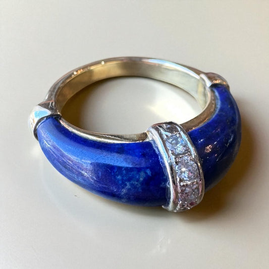 Blue Lapis and Diamond Ring - 14K Yellow Gold