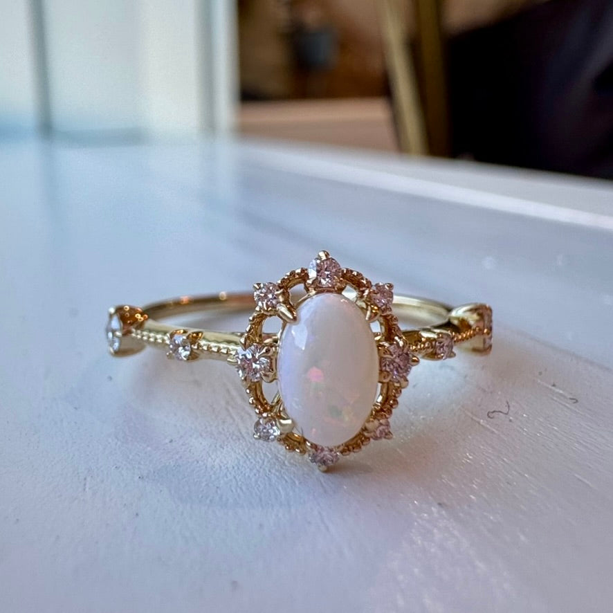 Opal and Diamond Contemporary Ring - 14K Yellow Gold