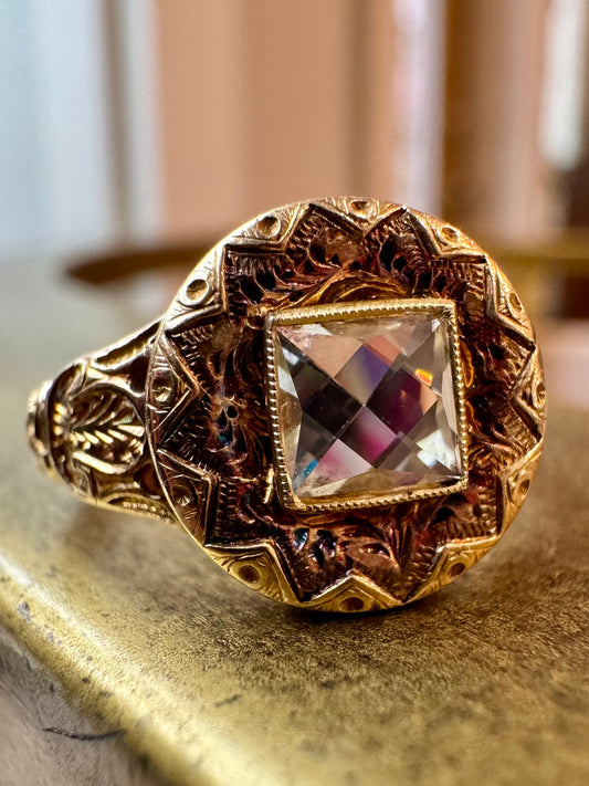 18K Yellow Gold French-Cut Diamond Ring - Victorian Era