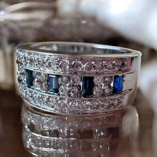 White Gold Diamond & Sapphire Ring