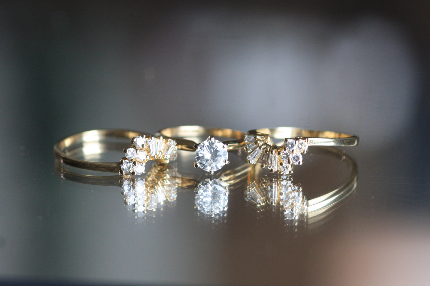 Asymmetrical Diamond Contour Bands - 14K Yellow Gold