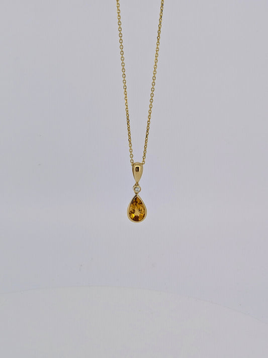 Pear Shape Citrine Necklace - 14K Yellow Gold