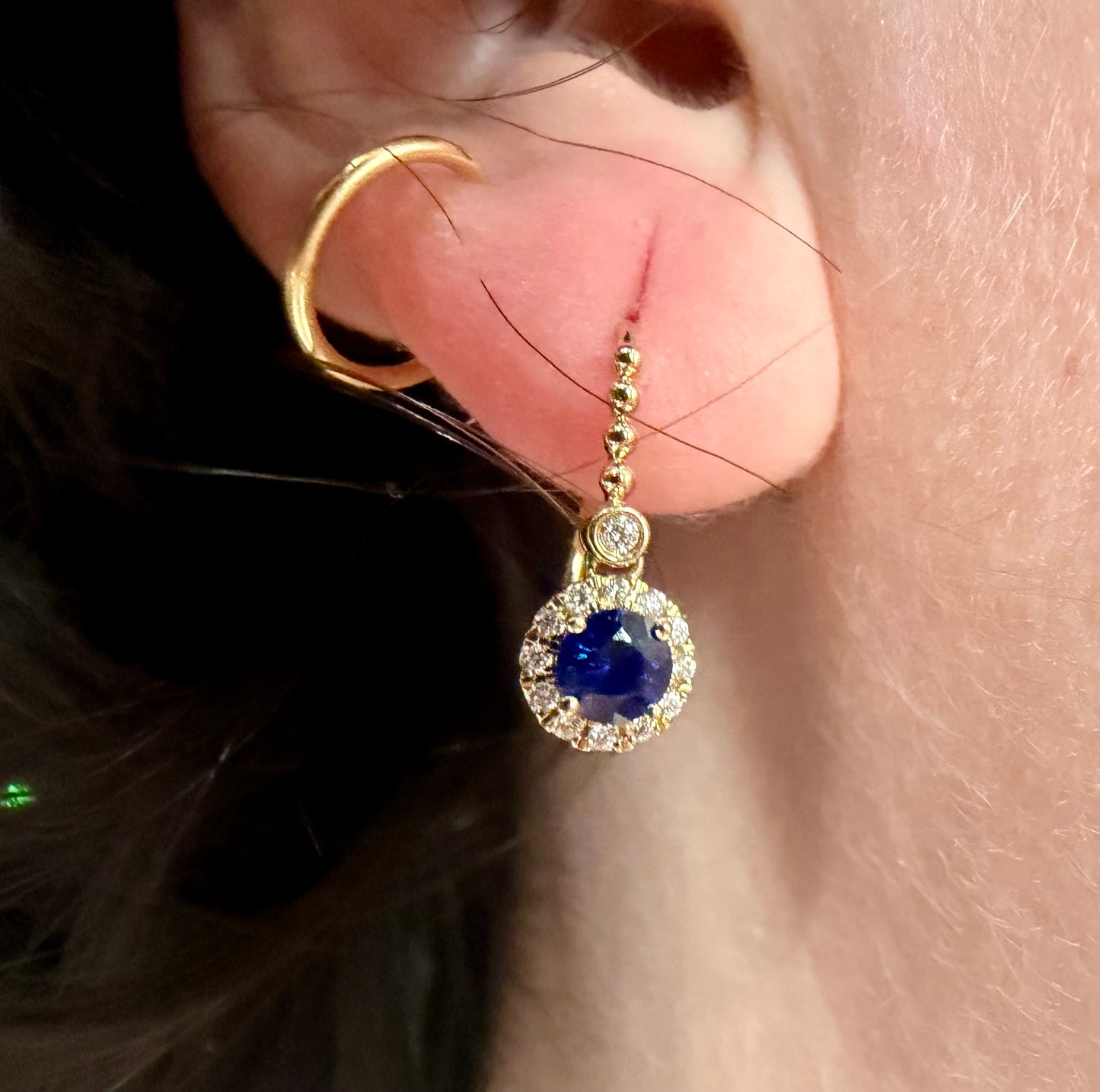 Sapphire and Diamond Drop Earrings - 14K Yellow Gold