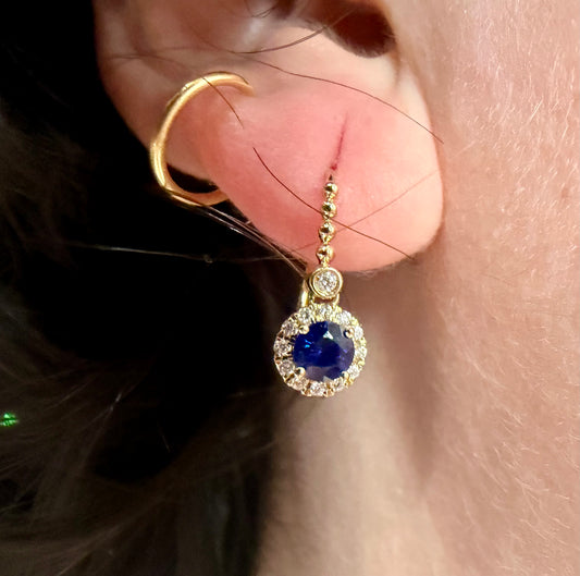 Sapphire and Diamond Drop Earrings - 14K Yellow Gold