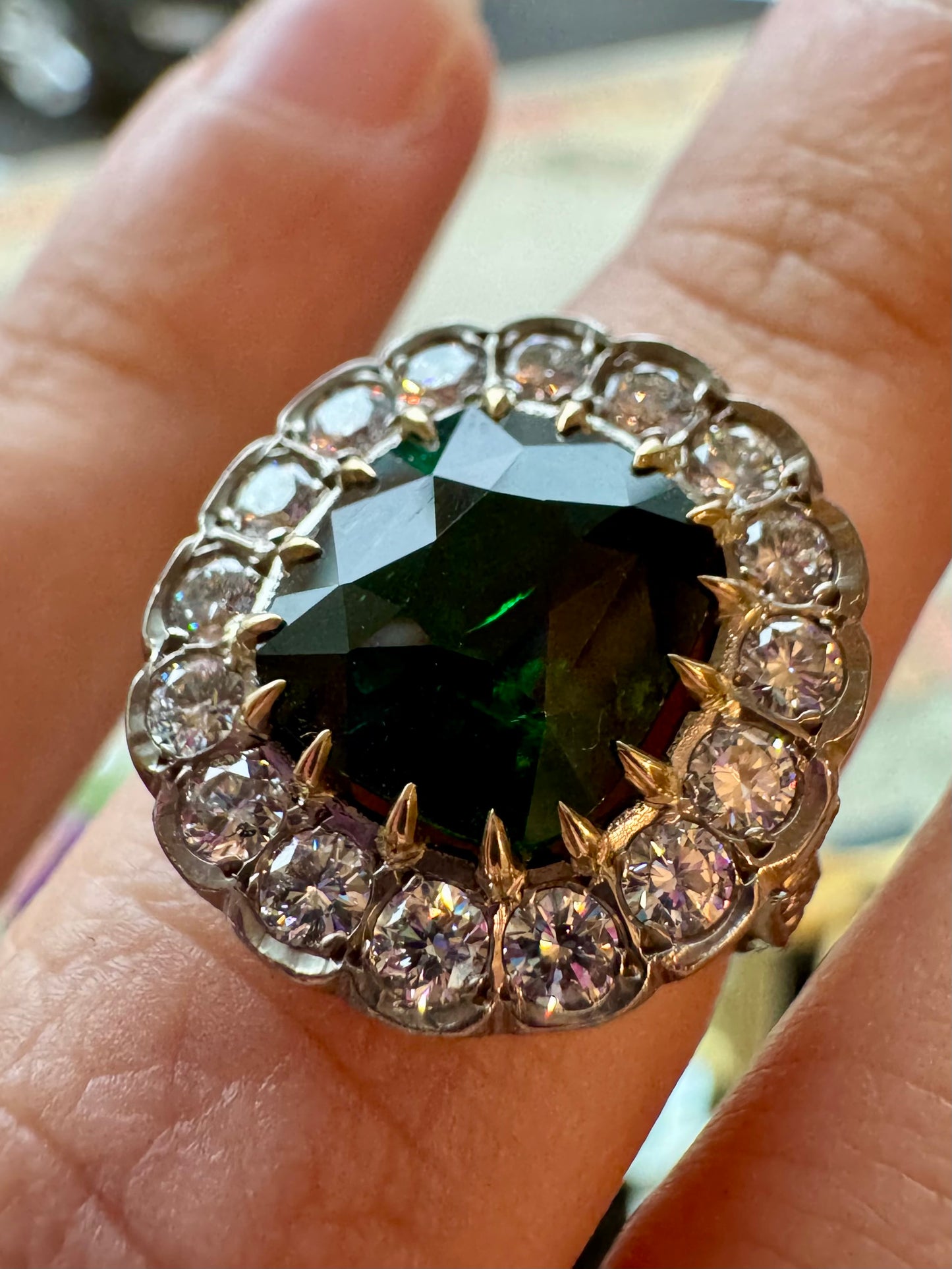 5ct Cushion Tsavorite Garnet Ring - 18K White/Yellow Gold