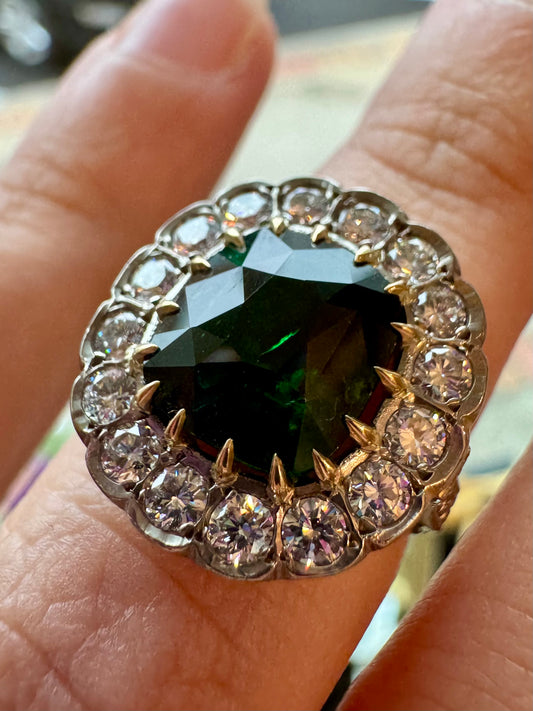 5ct Cushion Tsavorite Garnet Ring - 18K White/Yellow Gold