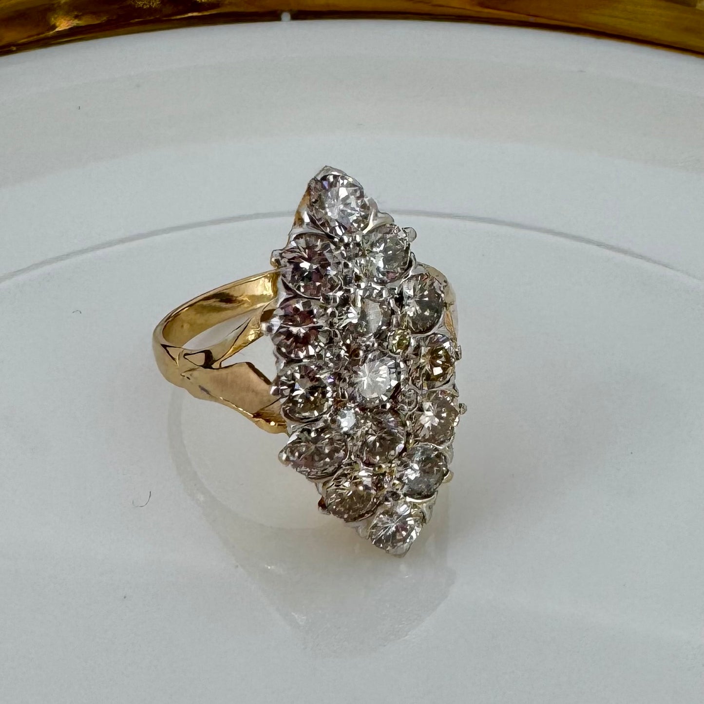 Diamond Navette Ring - 18K Yellow Gold