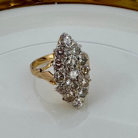 Diamond Navette Ring - 18K Yellow Gold
