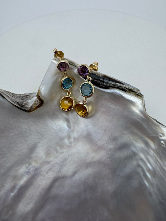 Multi-Gemstone Dangle Earrings - 14K Yellow Gold
