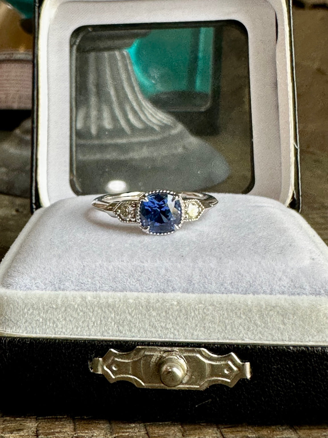 14K White Gold Sapphire Ring - Deco Collection